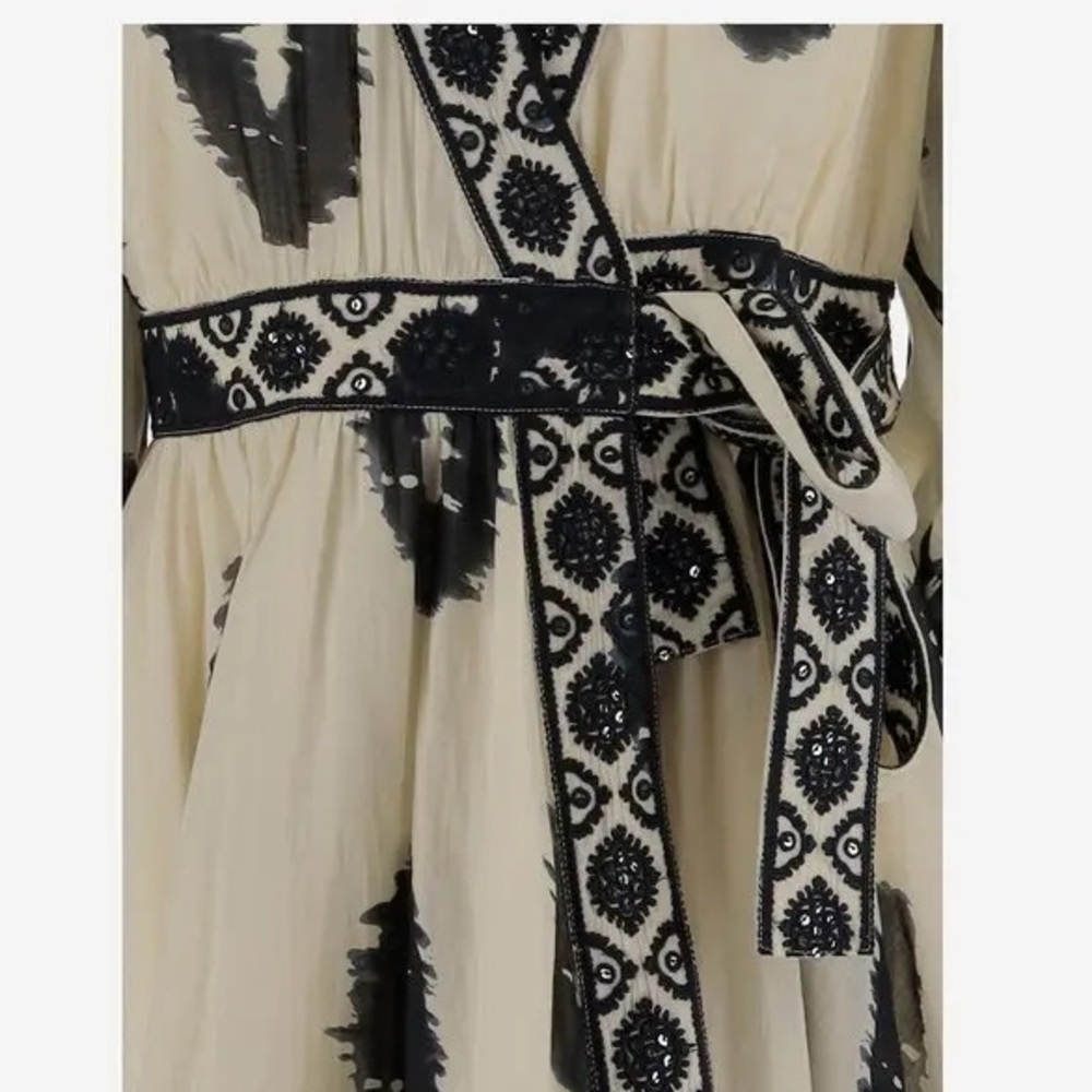 🆕CALLING JUNE Wrap Around Design, Belted, Embroidered Cotton Mini Dress SZ M - Picture 6 of 9